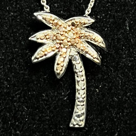FAS Sterling Silver Copper Tone And Diamond Palm Tree Necklace (3729) - Picture 2 of 8